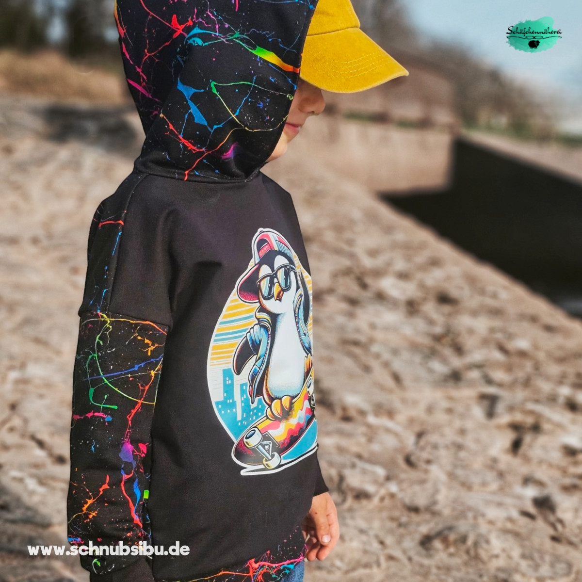 Bügelbild Pinguin auf Skateboard
